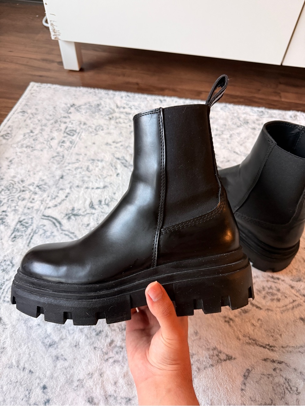 Zara Black Chunky Lug Chelsea Ankle Boots
